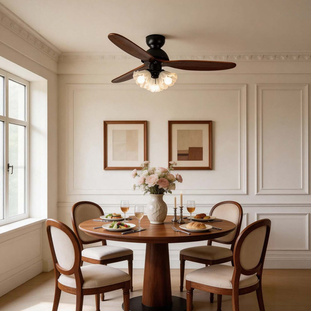 Vanorm Ceiling Fan Light | French Cream Glass Living Room