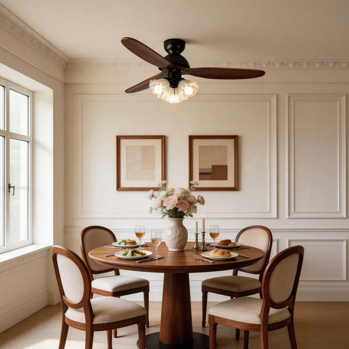 Vanorm Ceiling Fan Light | French Cream Glass Living Room