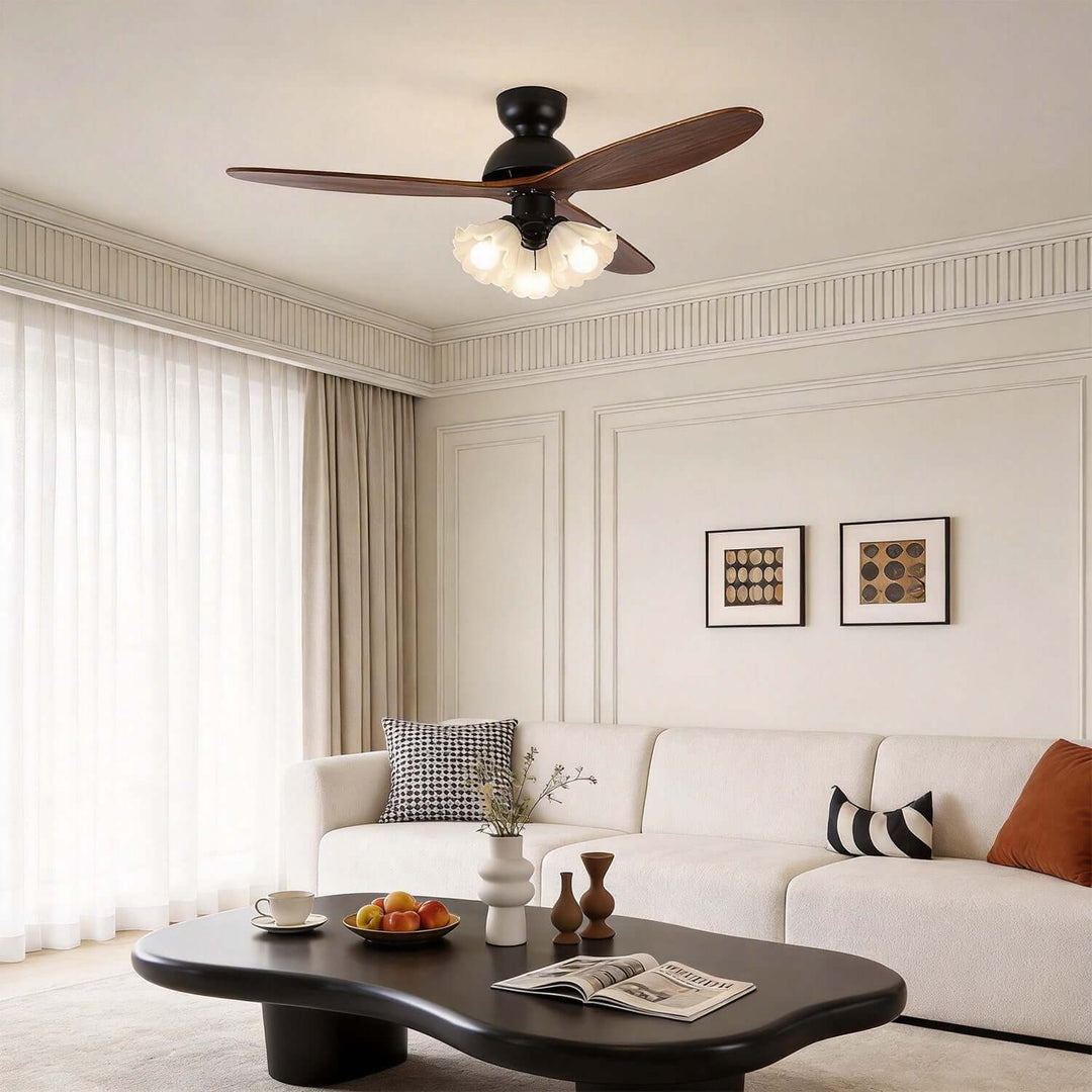 Vanorm Ceiling Fan Light | French Cream Glass Living Room