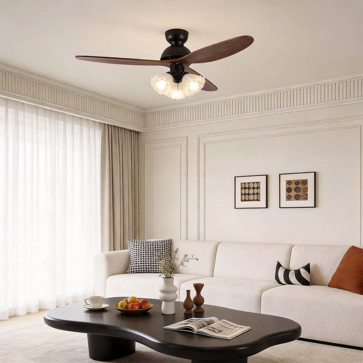 Vanorm Ceiling Fan Light | French Cream Glass Living Room