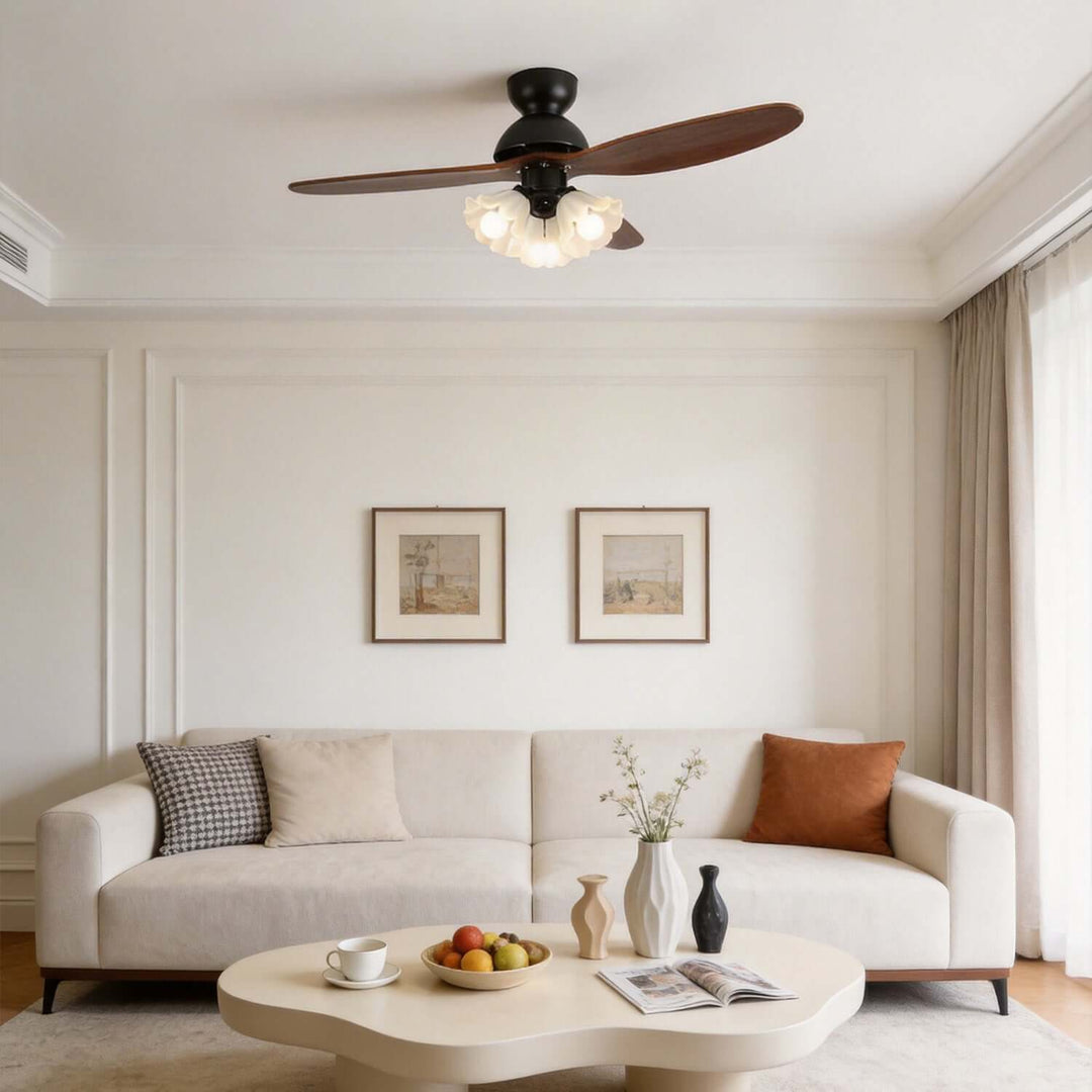 Vanorm Ceiling Fan Light | French Cream Glass Living Room
