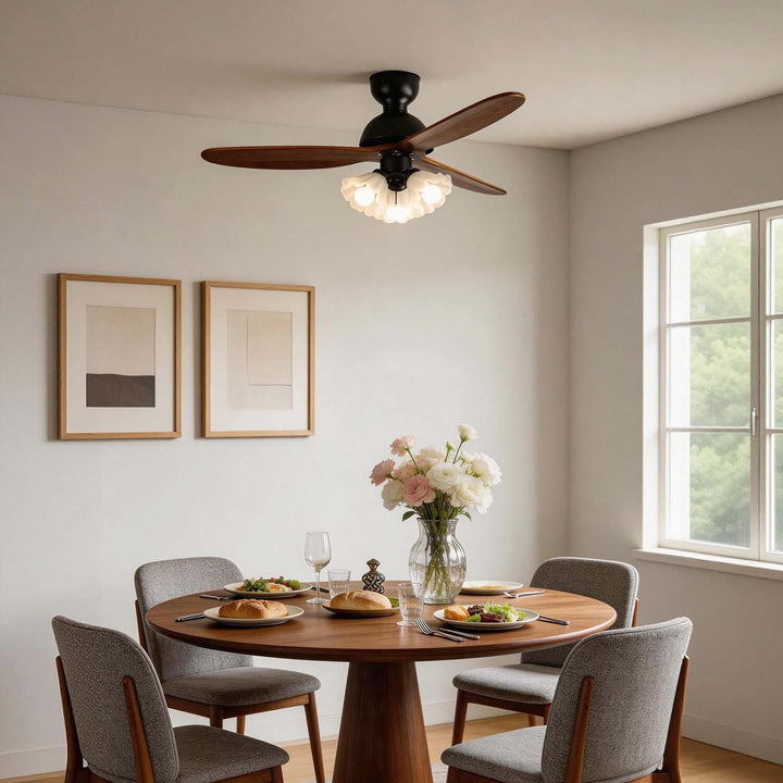 Vanorm Ceiling Fan Light | French Cream Glass Living Room