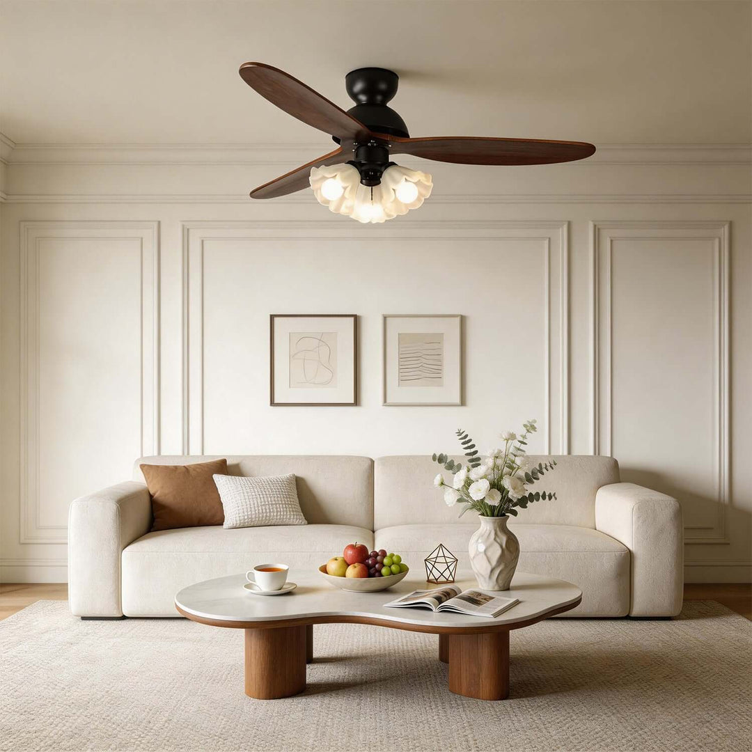 Vanorm Ceiling Fan Light | French Cream Glass Living Room