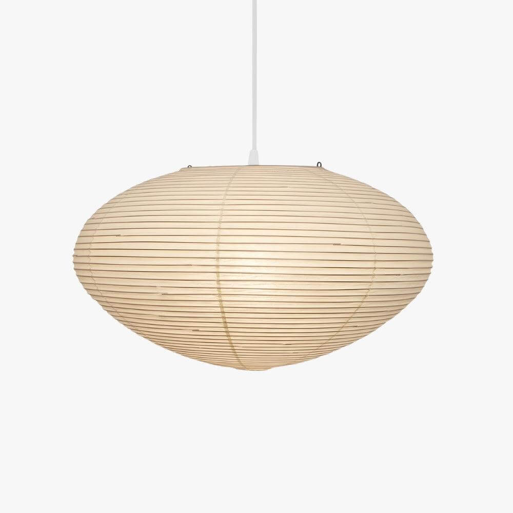 Washi paper pendant light with an oval shade shown from the front.
