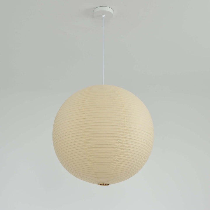 Washi paper globe pendant light with white cord and ceiling canopy