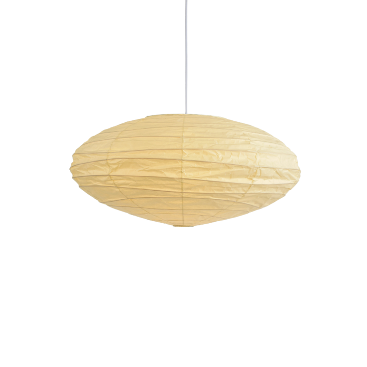 White cord washi paper pendant light shown on a white background.