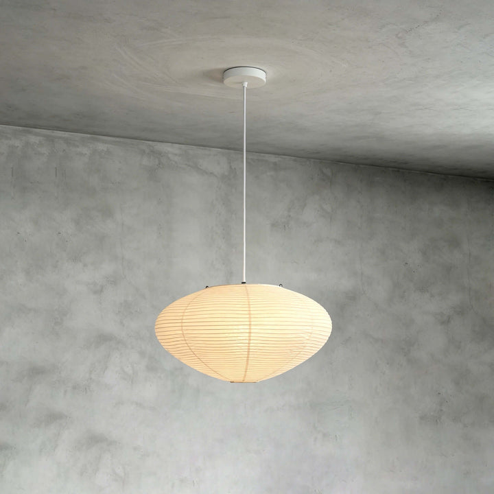 White cord washi paper pendant light shown in a compact front view.