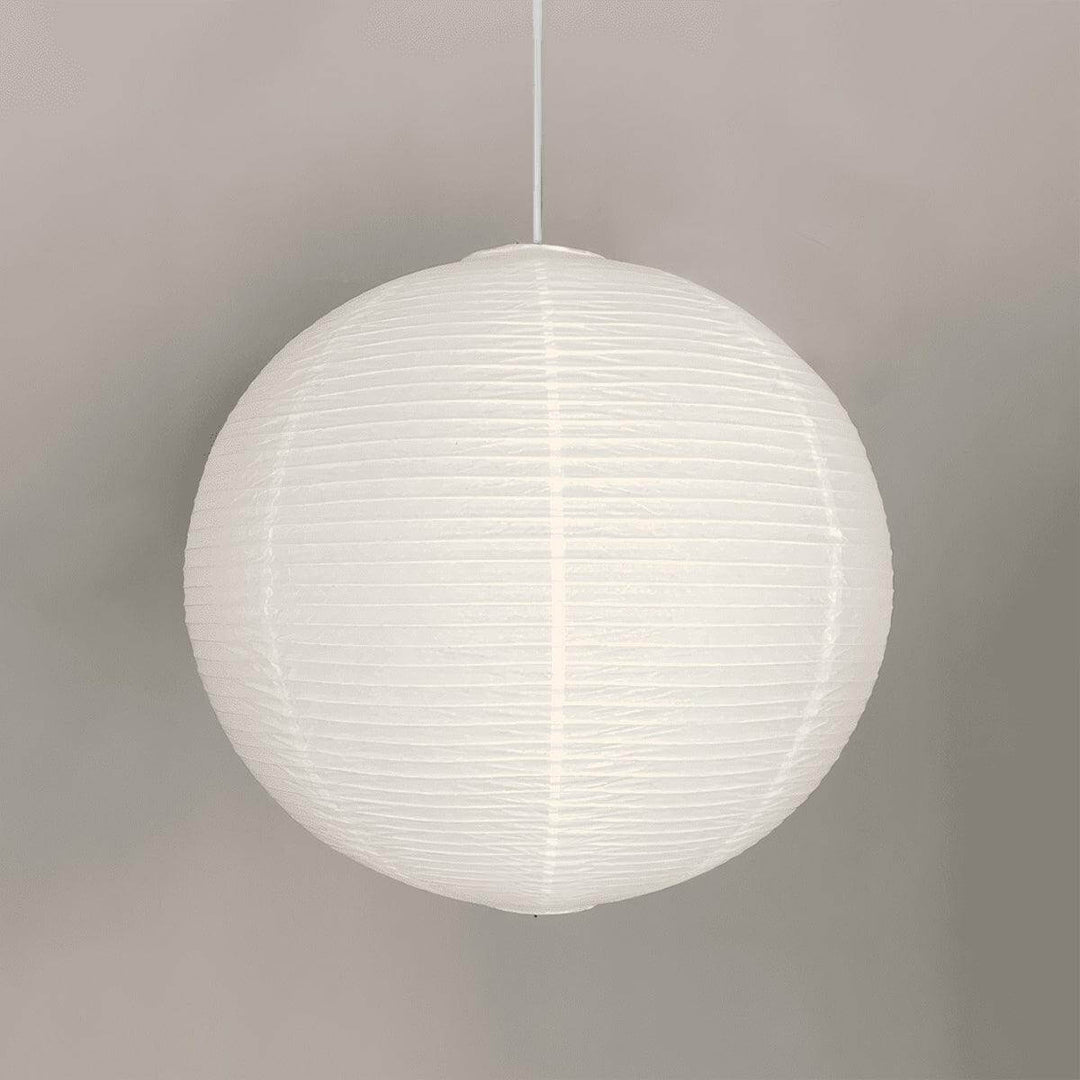 Unlit round rice paper pendant light with a white suspension wire