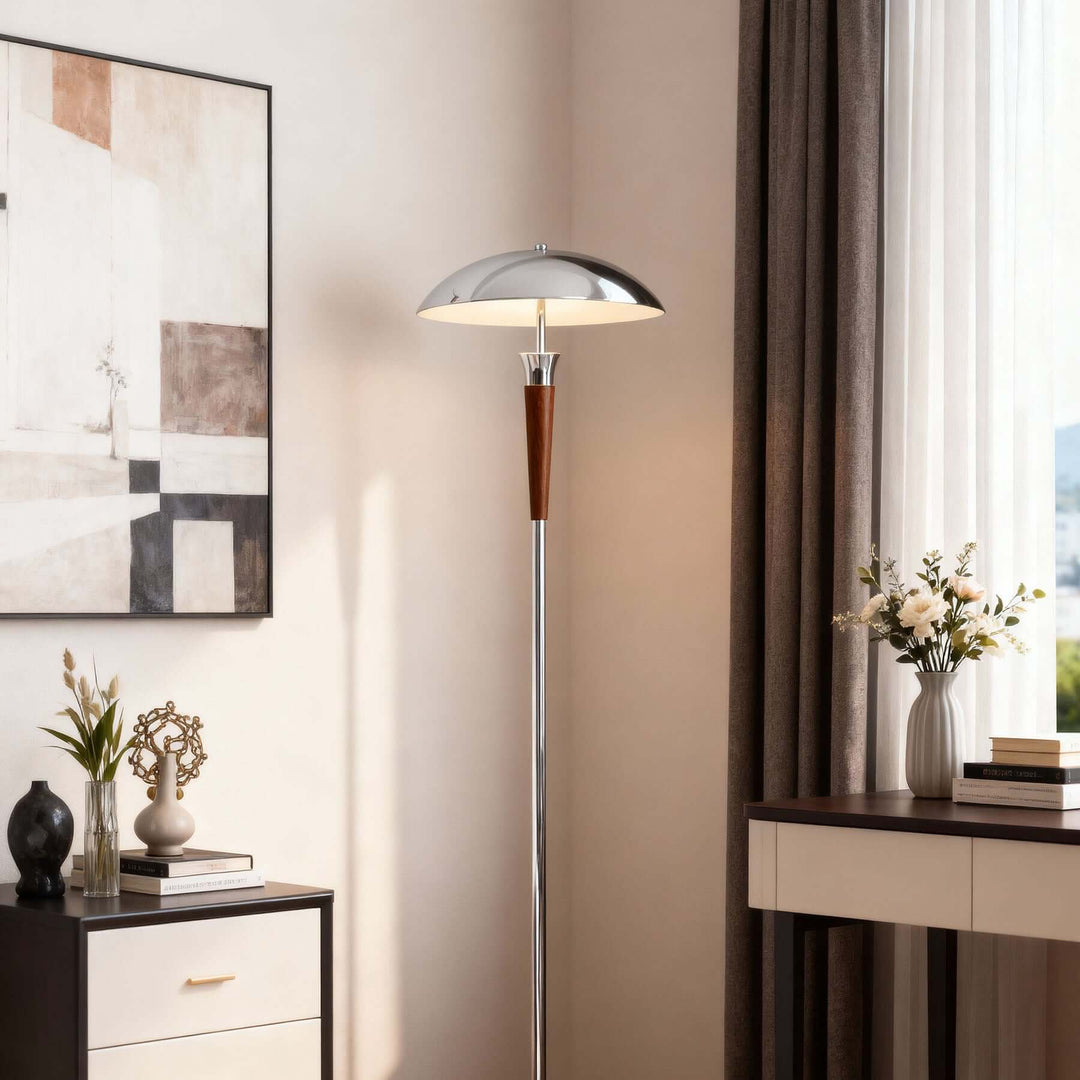 Wivelo Floor Lamp – Tall Chrome Mushroom Metal Lamp