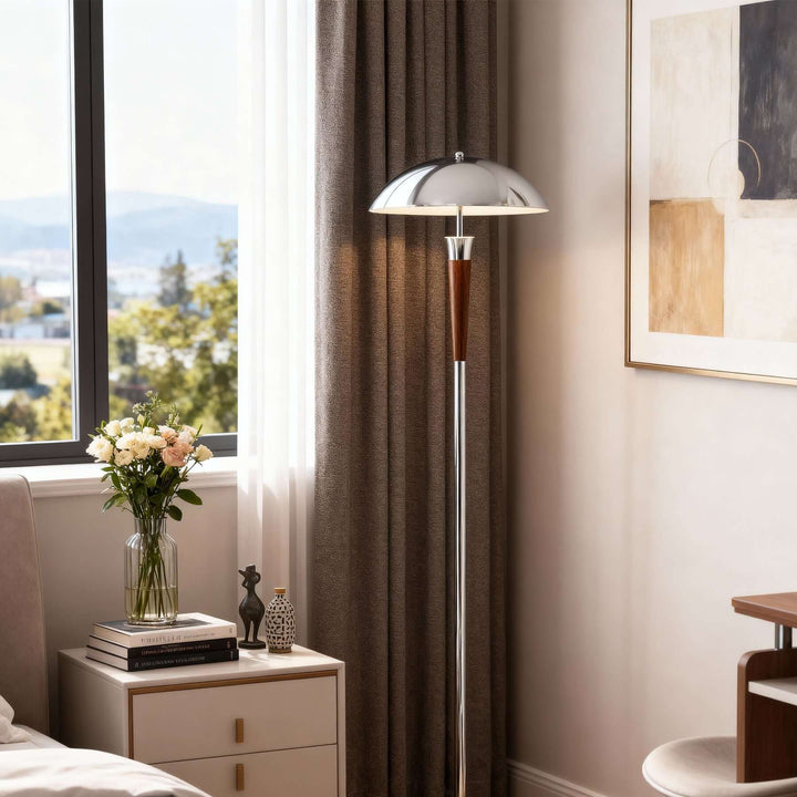 Wivelo Floor Lamp – Tall Chrome Mushroom Metal Lamp