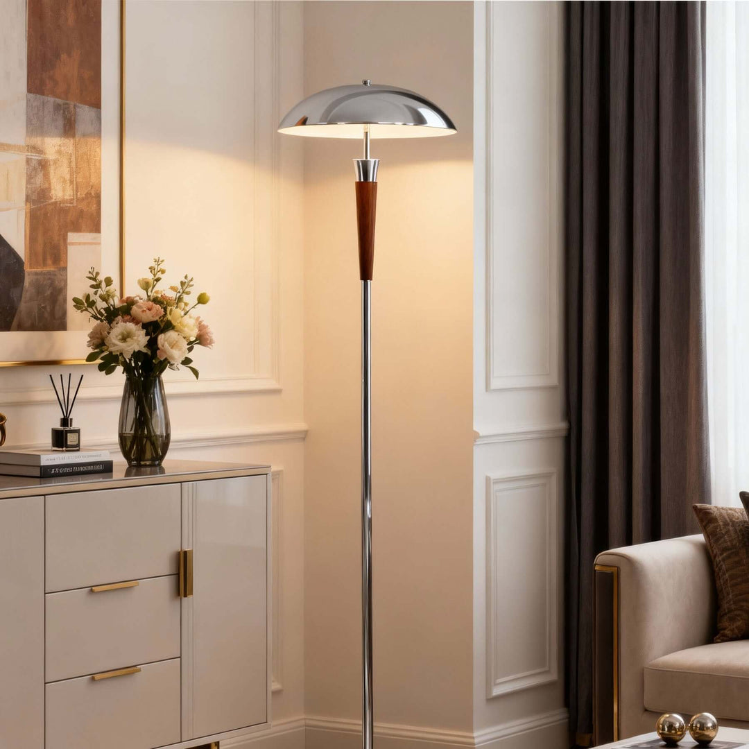 Wivelo Floor Lamp – Tall Chrome Mushroom Metal Lamp