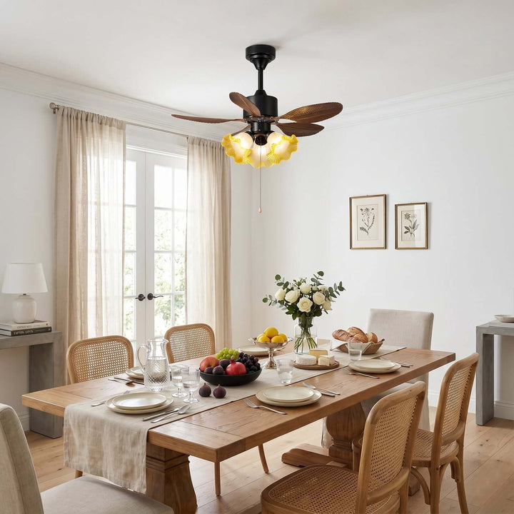 Xynoc Ceiling Fan Light A - Vintage Morning Glory Glass Dining Light