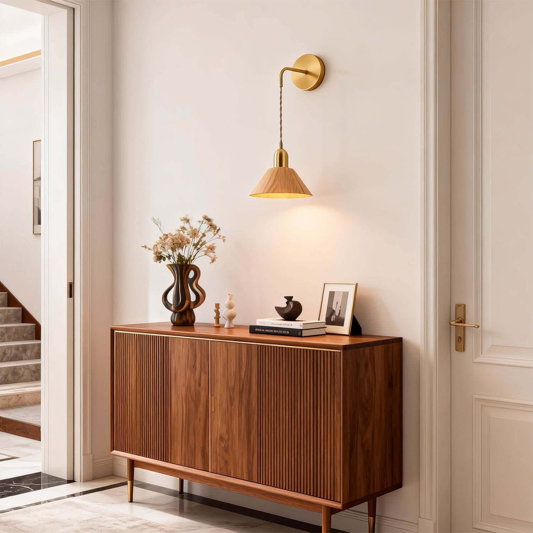 Zavro Wall Light - Modern Minimal Tapered Wood Bedside