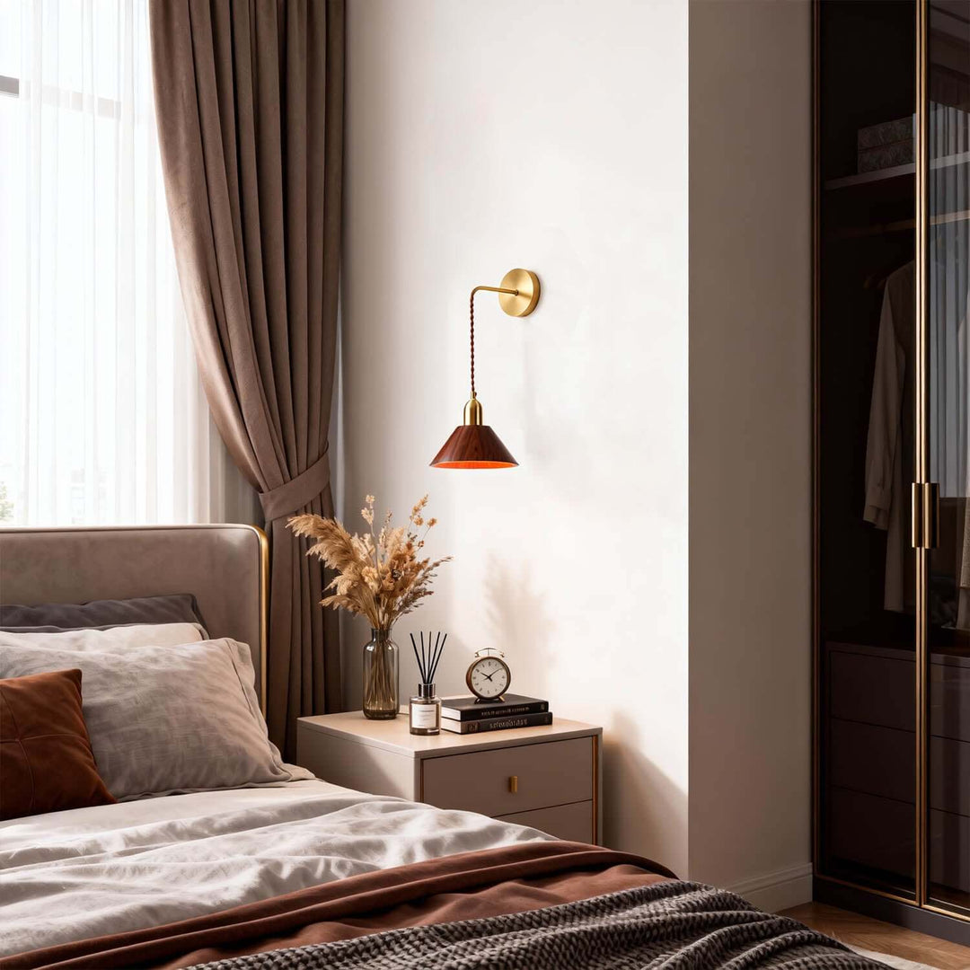 Zavro Wall Light - Modern Minimal Tapered Wood Bedside
