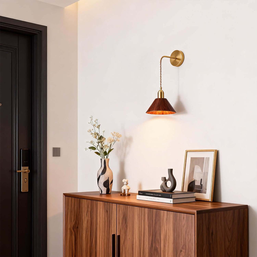 Zavro Wall Light - Modern Minimal Tapered Wood Bedside