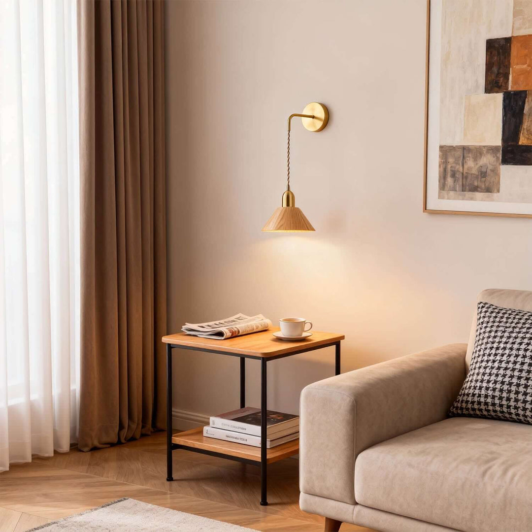 Zavro Wall Light - Modern Minimal Tapered Wood Bedside