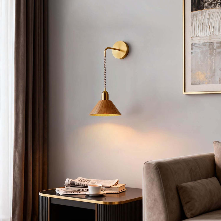 Zavro Wall Light - Modern Minimal Tapered Wood Bedside