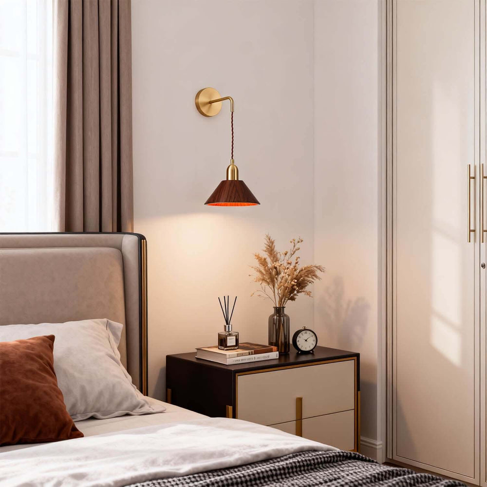 Zavro Wall Light - Modern Minimal Tapered Wood Bedside