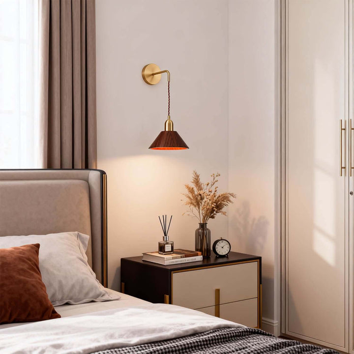 Zavro Wall Light - Modern Minimal Tapered Wood Bedside