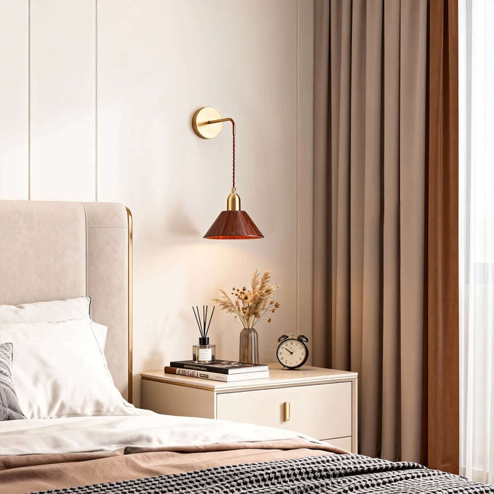 Zavro Wall Light - Modern Minimal Tapered Wood Bedside