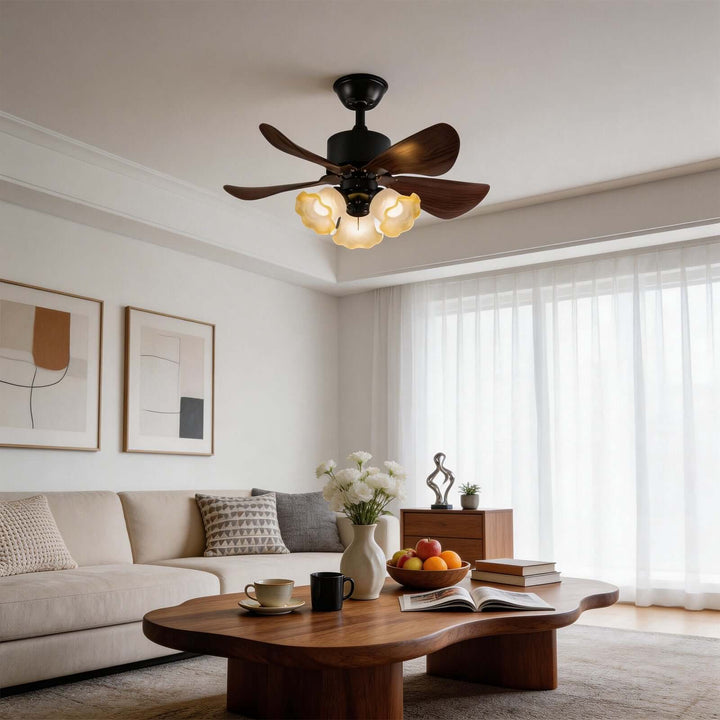 Zylion Ceiling Fan Light - Vintage Art Glass Living Room Light