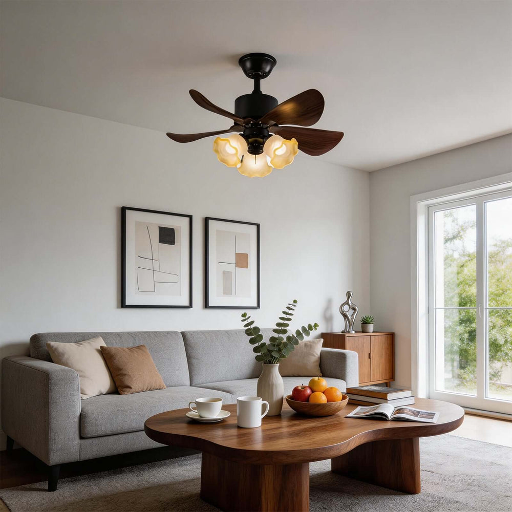 Zylion Ceiling Fan Light - Vintage Art Glass Living Room Light