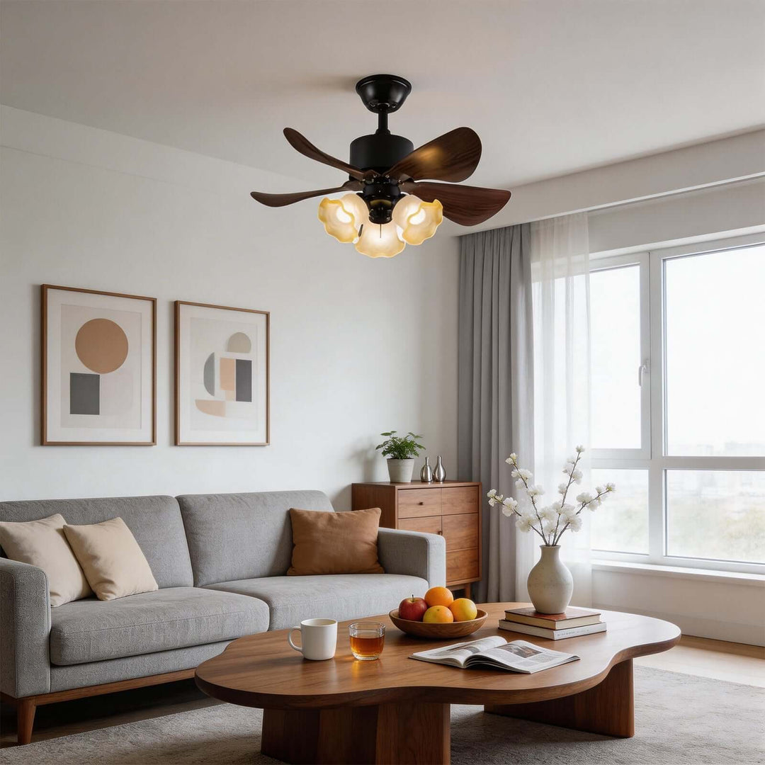 Zylion Ceiling Fan Light - Vintage Art Glass Living Room Light