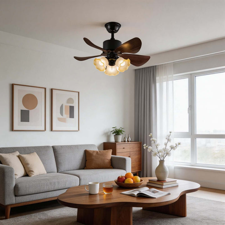 Zylion Ceiling Fan Light - Vintage Art Glass Living Room Light