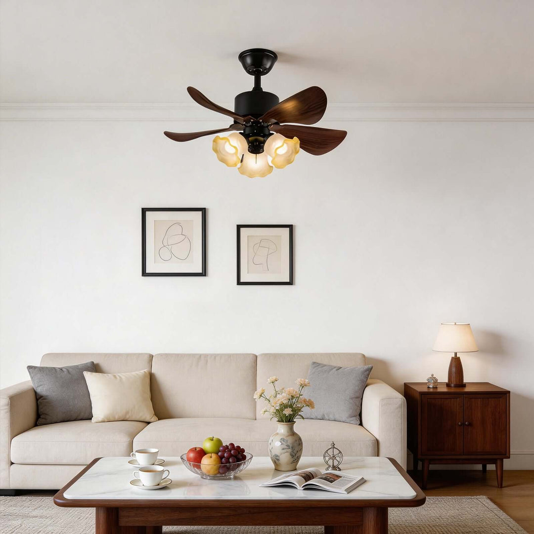 Zylion Ceiling Fan Light - Vintage Art Glass Living Room Light
