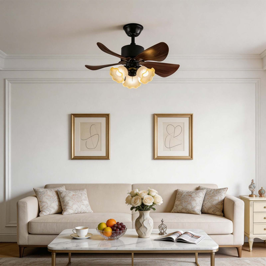 Zylion Ceiling Fan Light - Vintage Art Glass Living Room Light