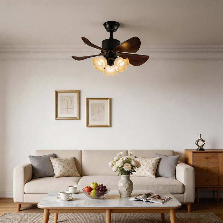 Zylion Ceiling Fan Light - Vintage Art Glass Living Room Light