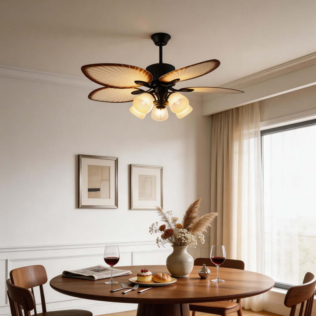 Zynta Ceiling Fan Light | Vintage Glass Dining Room